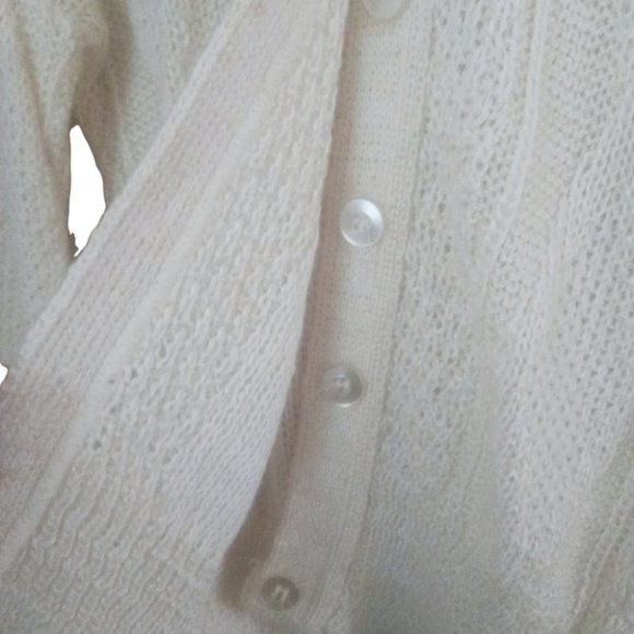 Vintage WPL‎ Cream Button Down 12081 Knit Wool Blend Tunic Cozy Cardigan Size PL - Picture 3 of 4